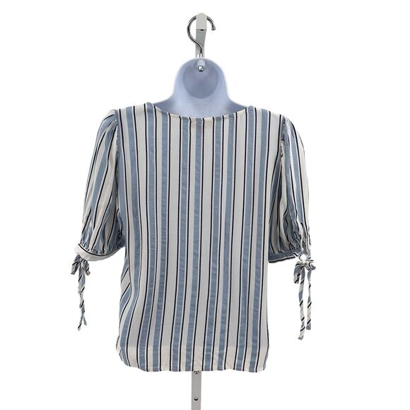 Vince Camuto Blue White Stripe Top Womens S Round Neck Button Front Short Sleeve - Picture 3 of 6
